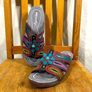 Socofy Women's Sandals Slip On Slides Multicolored Boho Artsy Size EU 42/ US 11